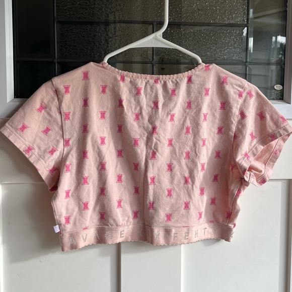 SAVAGE X FENTY Cotton Jersey Crop Top Pink Ash X Link Print Short Sleeve Stretch - Picture 6 of 6